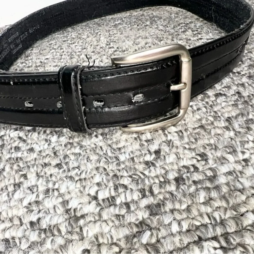 Black Italian leather belt square buckle 36-38
